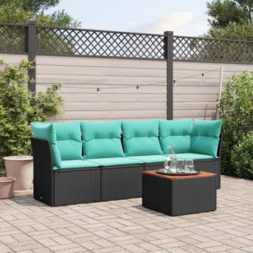 vidaXL 5-delige Loungeset met kussens poly rattan zwart, Verzenden, Loungeset