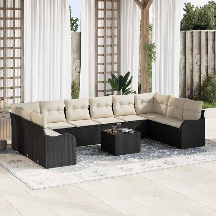 vidaXL Tuinbank Set Zwart 55 x 55 x 37 cm poly rattan, Tuin en Terras, Tuinsets en Loungesets, Nieuw, Verzenden