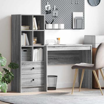 vidaXL Bureau met lade met plank met opslag 2 pcs Grijs, Verzenden, Nieuw