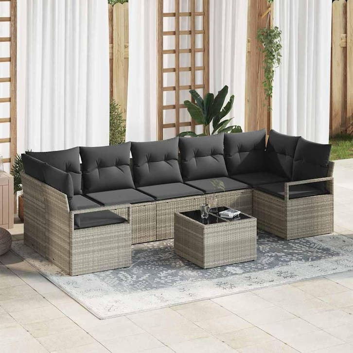vidaXL Bankstel 8 st 7-Aantal zitplaatsen Lichtgrijs en, Tuin en Terras, Tuinsets en Loungesets, Nieuw, Verzenden