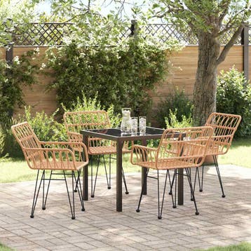 vidaXL Tuin Eettafel Set 5 pcs Bruin Gepoedercoat staal, Verzenden, Nieuw