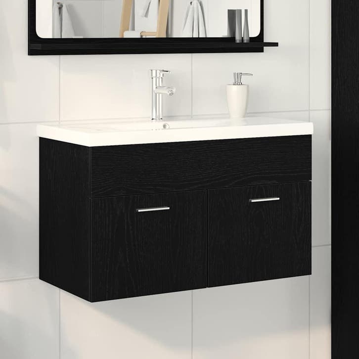 vidaXL Badkamerkast Zwart Eiken 80 x 38,5 x 46 cm Bewerkt, Huis en Inrichting, Badkamer | Badkamermeubels, Nieuw, Verzenden