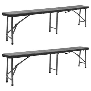 vidaXL Tuinbanken inklapbaar 2 st 180 cm HDPE zwart, Verzenden, Nieuw
