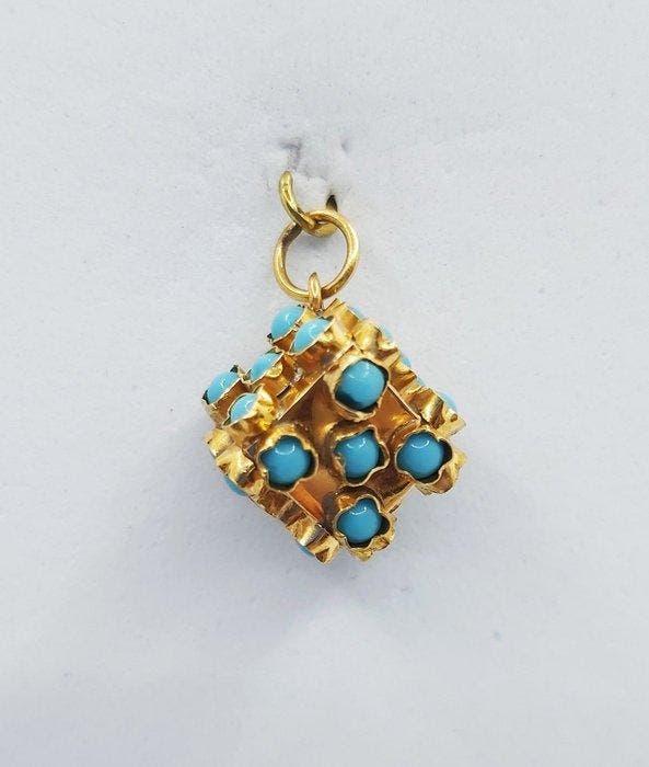 Hanger - 19.2 kt. Geel goud - Turquoise, Bijoux, Sacs & Beauté, Bijoux anciens