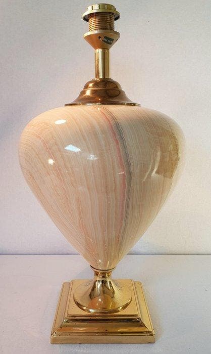 Lampe de table - Laiton et céramique - Attribué à Maison Le, Antiquités & Art, Curiosités & Brocante