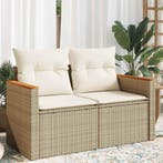 vidaXL Tuinbank 2-zits met kussens poly rattan beige, Verzenden, Nieuw