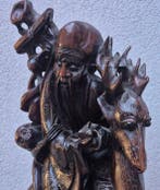 Onsterfelijke Shoulao op Hert - Padauk, Glazen ogen - China, Antiek en Kunst