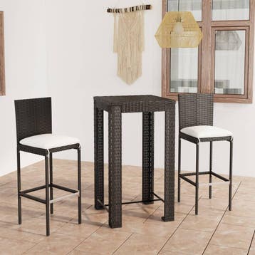 vidaXL 3-delige Tuinbarset met kussens poly rattan zwart, Verzenden, Nieuw
