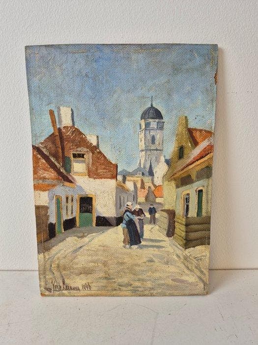 Yer van Leeuwen (XX) - Kerk van Katwijk., Antiquités & Art, Art | Peinture | Classique