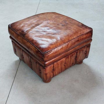 Chesterfield style - Repose-pied - Cuir, Bois - Rétro, Antiquités & Art