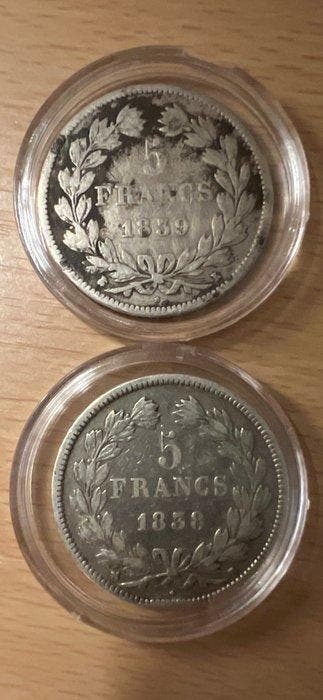 Frankrijk. Louis Philippe I. 5 Francs 1838/1839 (lot de 2