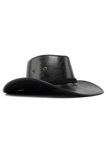 KIMU® Cowboyhoed Leatherlook Zwart Zwarte Leren Cowgirl West, Kleding | Heren, Ophalen of Verzenden, Nieuw