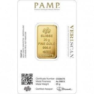 20 gram - Goud .999 - 20g .9999 Fine Gold Bar PAMP Suisse, Postzegels en Munten, Edelmetalen en Baren