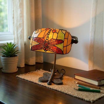 Bankierslamp - Dragonfly Tiffany-stijl lamp - Metaal, Glas