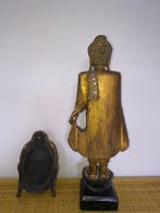 Statue, Hand-Carved Gilt Wood Buddha Lot - 46 cm - Bois,