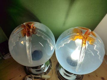 Tafellamp (2) - Glas, Hout, Staal