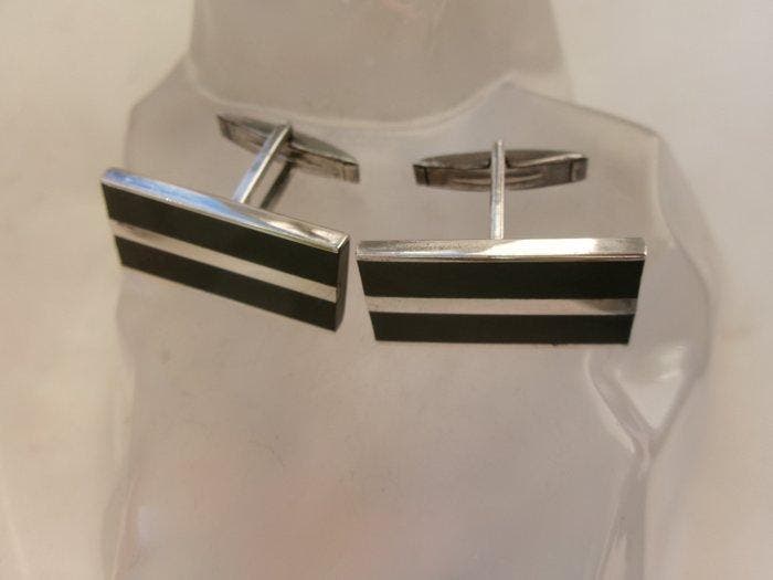 Zilver, Onyx - Manchetknopen - Art Deco, Antiek en Kunst, Kunst | Designobjecten