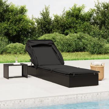 vidaXL Ligbed met inklapbaar dak 213x63x97 cm poly rattan, Verzenden, Nieuw