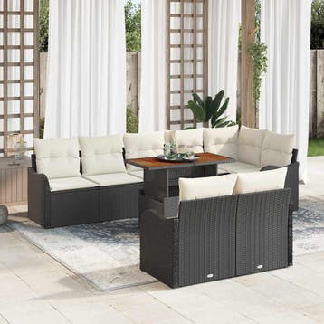 vidaXL Tuinbank Set 9 st 8-Aantal zitplaatsen Zwart en crème, Verzenden, Nieuw