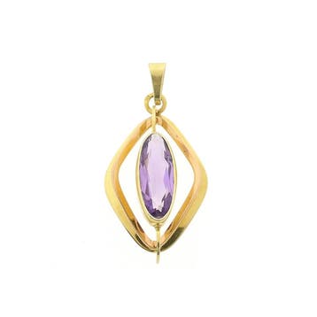 Bicolor gouden hanger met synthetische paarse edelsteen, Handtassen en Accessoires, Bedels, Ophalen of Verzenden, Gebruikt, Goud
