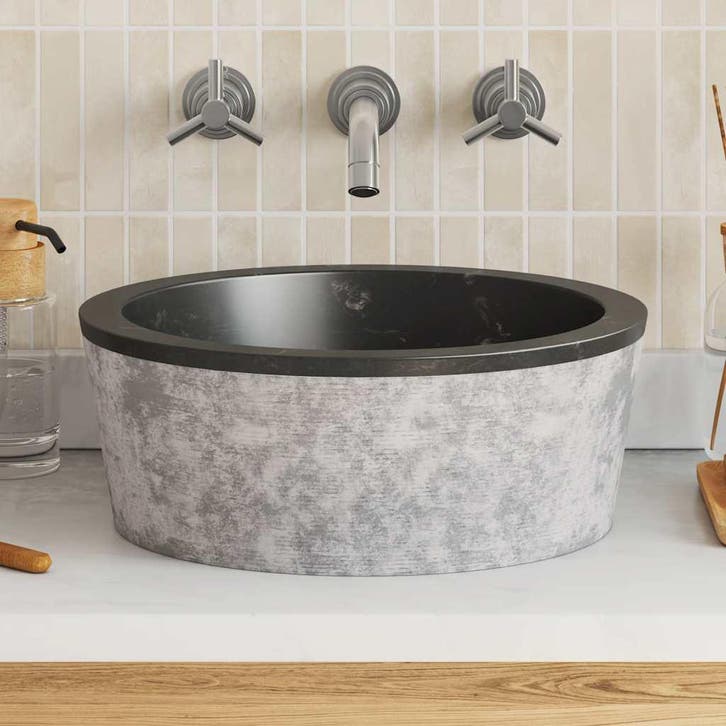 vidaXL Gootsteen Ø40x15 cm marmer zwart, Doe-het-zelf en Bouw, Sanitair, Nieuw, Verzenden