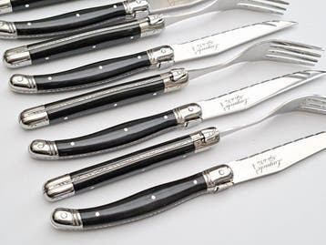 Laguiole - 6x Forks & 6x knives - Black - style de -