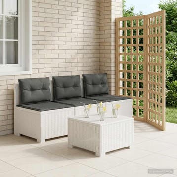 vidaXL 3-Zits Tu bank met Kussens Rattan Look PP Wit, Tuin en Terras, Verzenden, Nieuw