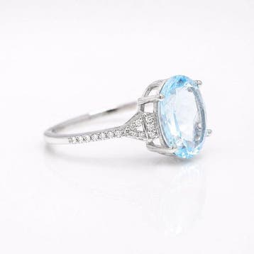 Zonder minimumprijs - Ring Platina - 2.60ct. tw. Aquamarijn, Handtassen en Accessoires, Nieuw
