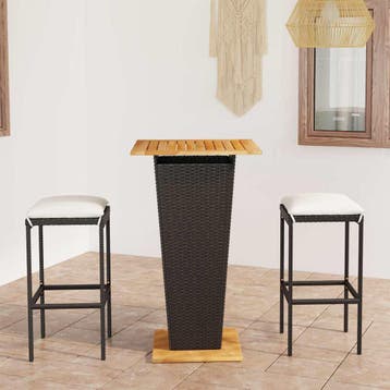 vidaXL 3-delige Tuinbarset met kussens poly rattan zwart, Tuin en Terras, Verzenden, Nieuw