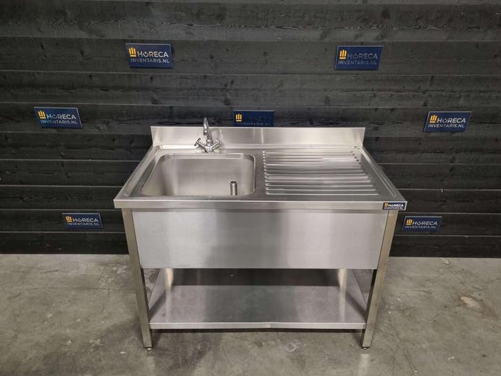 Wastafel | enkele wasbak | kraan | RVS | gelast | 120 cm |, Zakelijke goederen, Horeca | Meubilair en Inrichting, Gebruikt