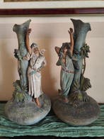 Vaas (2) - Aardewerk - Paar vazen - hoogte 48 cm
