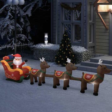 vidaXL Kerstdecoratie opblaasbaar kerstman en rendieren LED, Verzenden, Nieuw