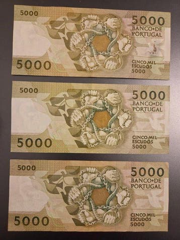 Portugal. - 3 x 5000 Escudos - 1987/1991 (Zonder