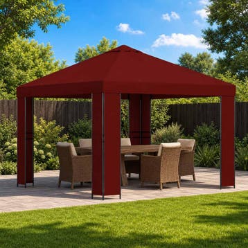 vidaXL Prieel 3 x 3 m Bordeauxrood Polyester en Staal 190, Verzenden, Nieuw
