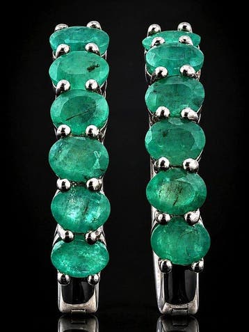 Groene smaragd oorbellen - 925 sterlingzilver - 14k witgoud