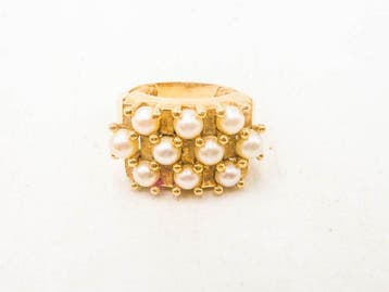Ring - 18 karaat Geel goud Parel, Handtassen en Accessoires, Nieuw