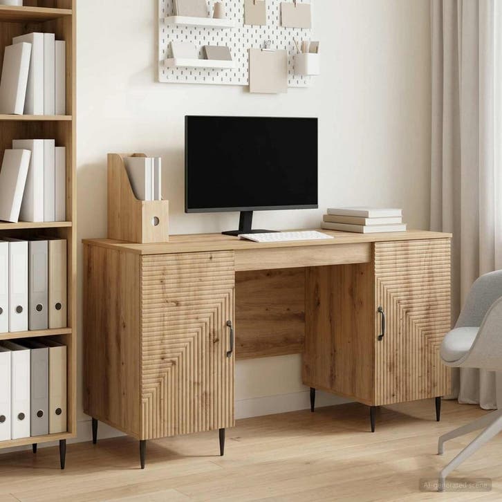 vidaXL Bureau Artisanaal eiken 142,5 x 50 x 75 cm Bewerkt, Huis en Inrichting, Bureaus, Nieuw, Verzenden