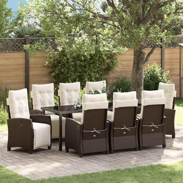 vidaXL Tuin Eettafel Set 9 st Bruin poly rattan, Verzenden, Nieuw