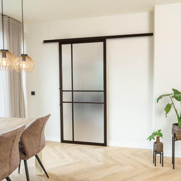 Stalen Schuifdeur met koofsysteem Brons 6 Vlaks Kanaalglas L, 75 tot 150 cm, Nieuw, 150 tot 225 cm, Metaal