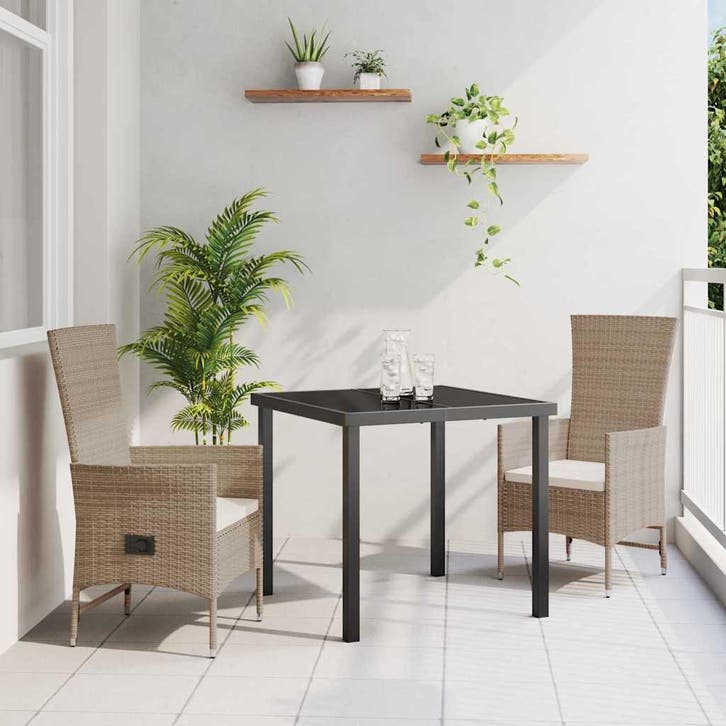 vidaXL Tuin Eettafel Set met kussen 3 pcs Beige poly rattan, Tuin en Terras, Tuinsets en Loungesets, Nieuw, Verzenden