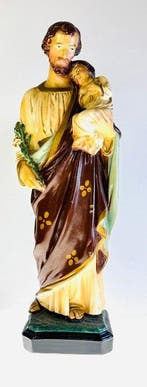 Beeld, Sint-Jozef met Kind en Lelie - 43 cm - Fraai groot, Antiek en Kunst