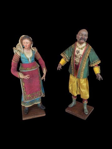 sculptuur, Pastori in terracotta Policroma - 35 cm - glazen