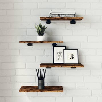 vidaXL Wandschappen 4 st 40x20x1,5 cm bewerkt hout gerookt, Verzenden