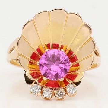 Bague - 18 carats Or jaune Diamant (Naturelle) - Robijn, Nieuw