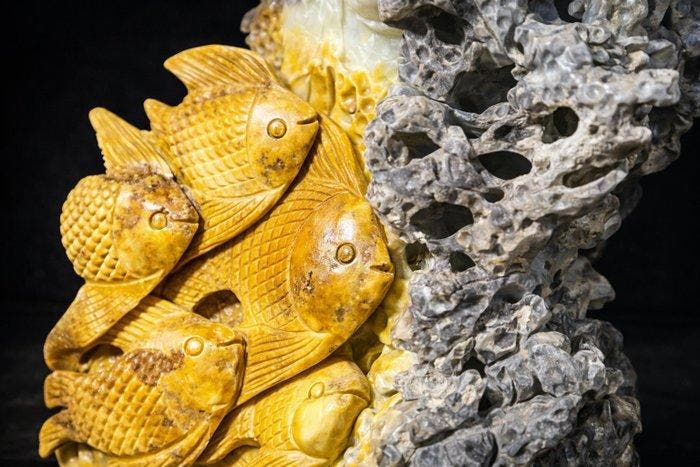 Sculpture de la vie marine en Aragonite jaune avec des, Antiquités & Art, Curiosités & Brocante