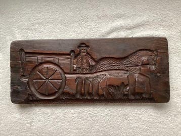 Plank - Hout - Plank boer met kar, Antiek en Kunst