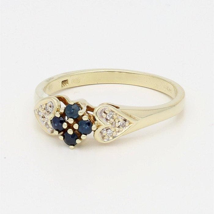 Ring - 14 karaat Geel goud Diamant (Natuurlijk) - Saffier -, Handtassen en Accessoires, Ringen