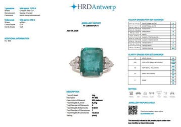 Ring Platina - 11.17ct. tw. Smaragd - Diamant -, Nieuw