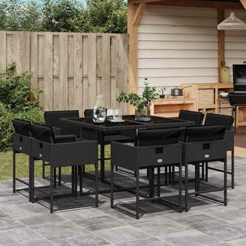 vidaXL 9-delige Tuinset poly rattan zwart, Verzenden, Nieuw, Tuinset