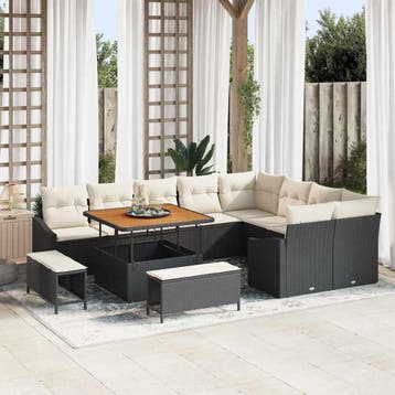 vidaXL Tuinbank Set 12 st 7-Aantal zitplaatsen Zwart Poly, Verzenden